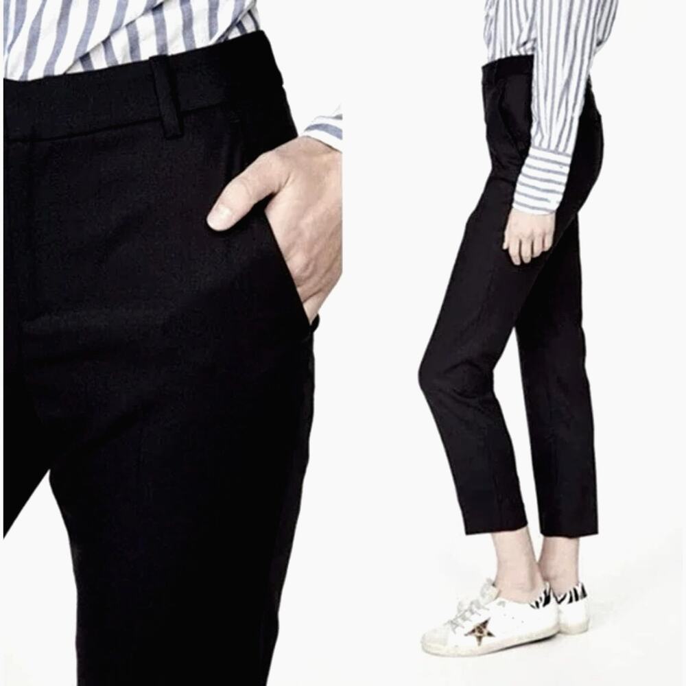 Nili Lotan 4 Colmar $495 Virgin Wool Flat Front Dress Pants Crop Black NWT!
